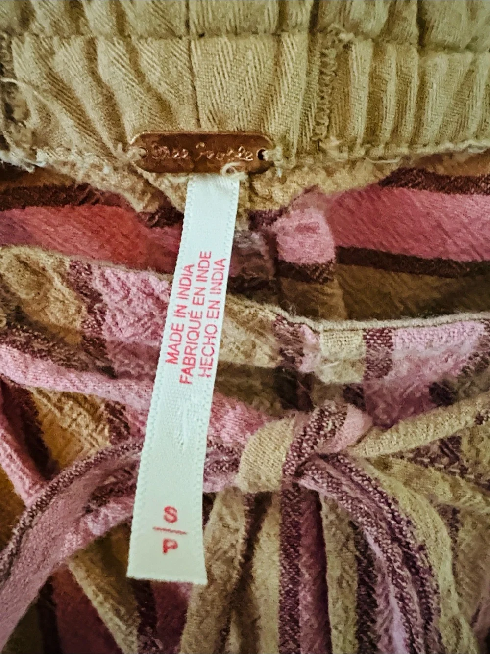 Free People Pink & Tan Striped Drawstring Pants